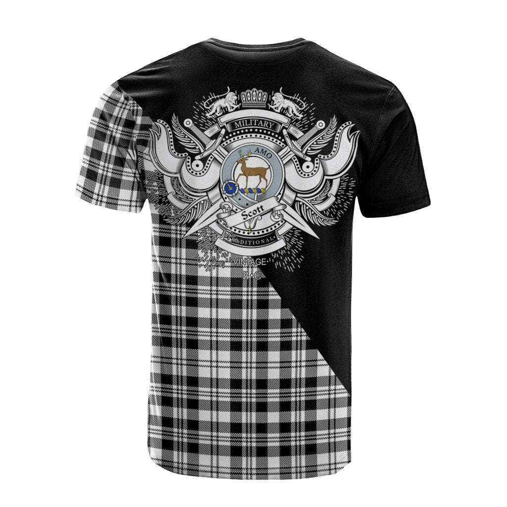 Scott Black White Modern Tartan - Military T-Shirt