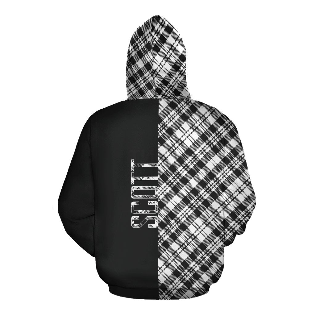 Scott Black White Modern Tartan Hoodie Half of Me - Cross Style