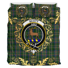 Scott Green 01 Tartan Crest Bedding Set - Golden Thistle Style