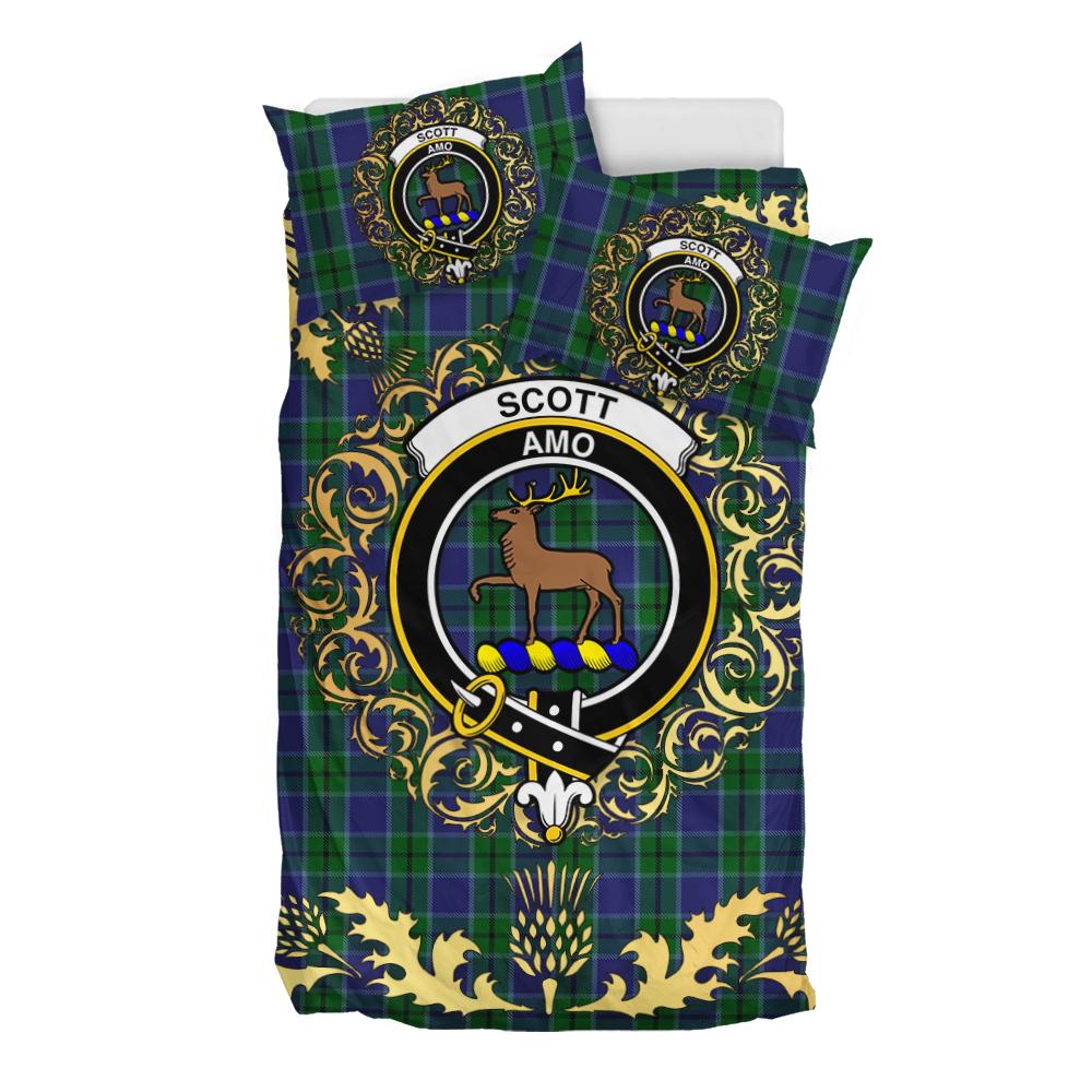Scott Green 02 Tartan Crest Bedding Set - Golden Thistle Style