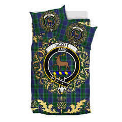 Scott Green 02 Tartan Crest Bedding Set - Golden Thistle Style