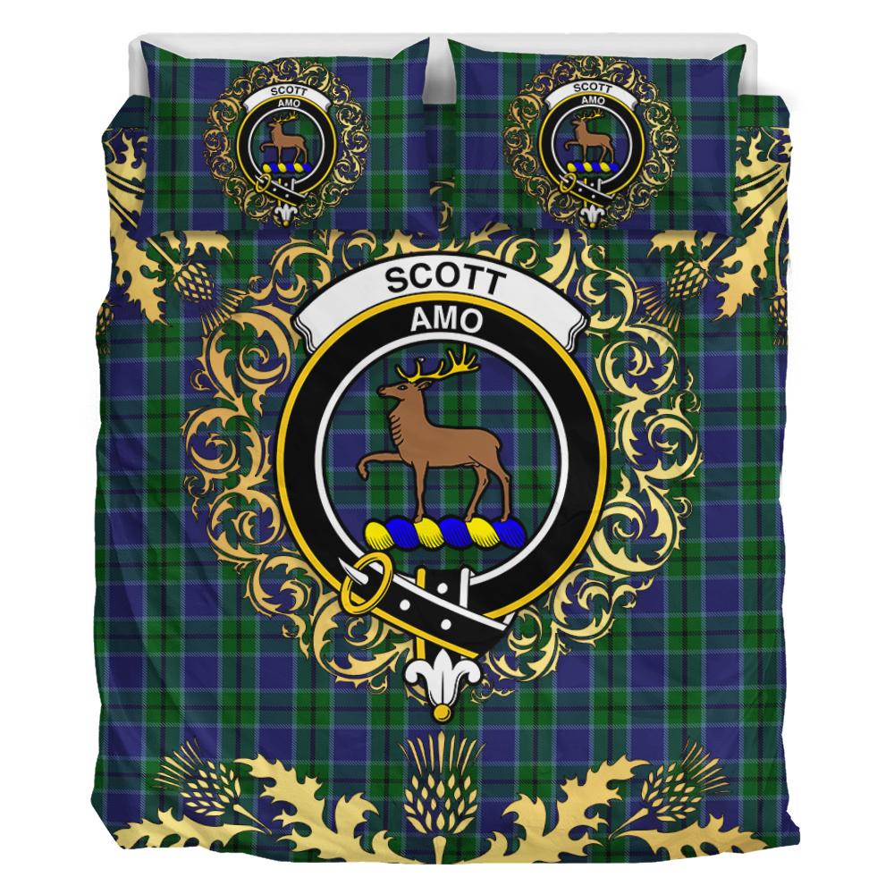 Scott Green 02 Tartan Crest Bedding Set - Golden Thistle Style