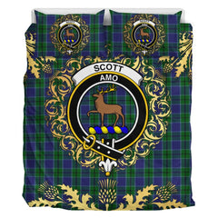 Scott Green 02 Tartan Crest Bedding Set - Golden Thistle Style