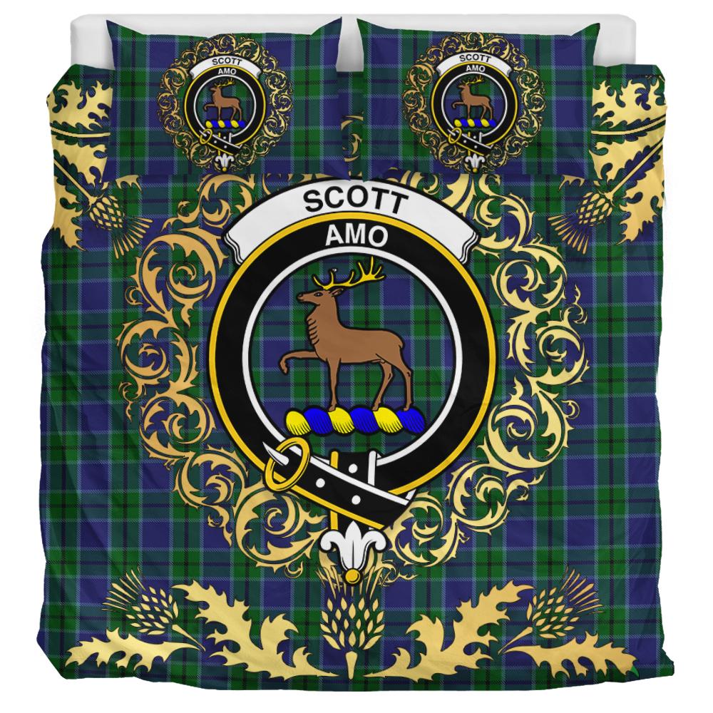 Scott Green 02 Tartan Crest Bedding Set - Golden Thistle Style