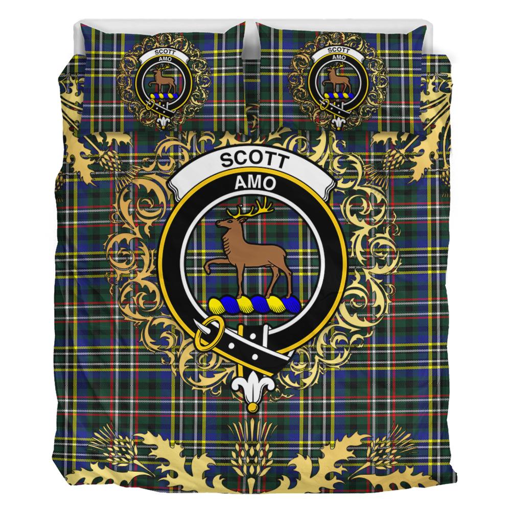 Scott Green Modern Tartan Crest Bedding Set - Golden Thistle Style