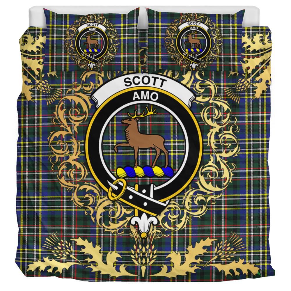 Scott Green Modern Tartan Crest Bedding Set - Golden Thistle Style