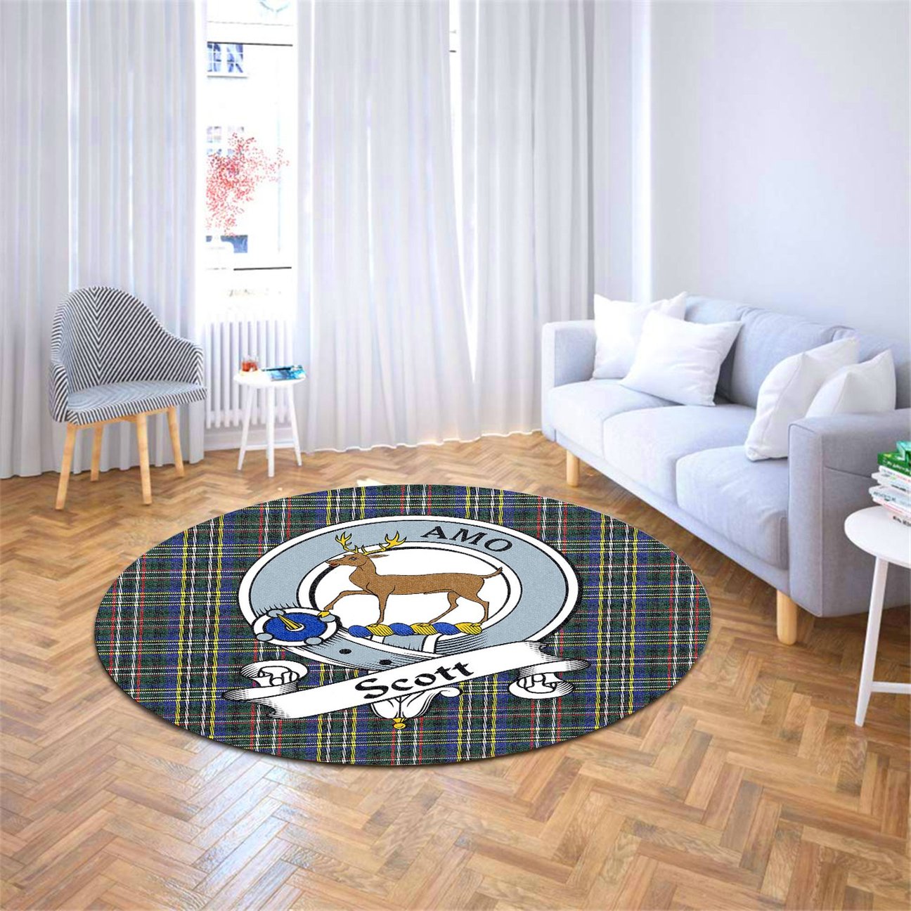 Scott Green Modern Tartan Crest Round Rug