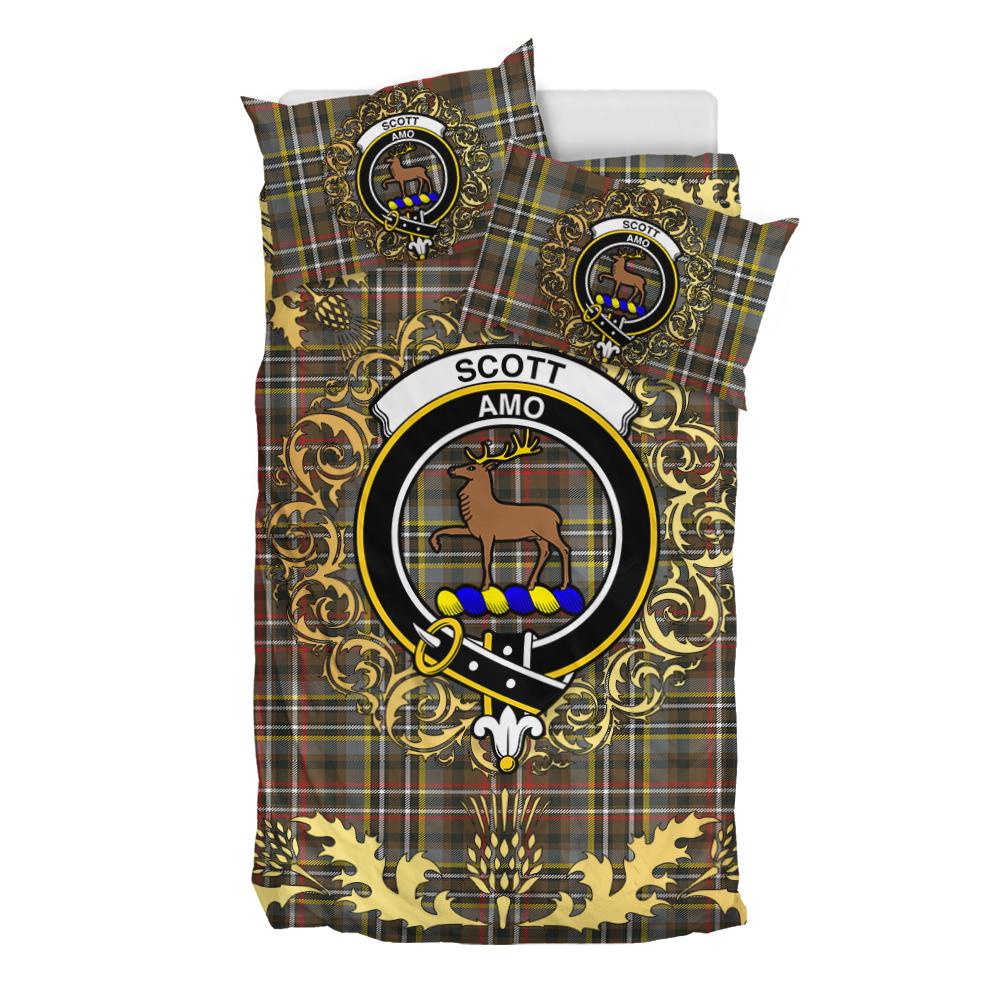 Scott Green Weathered Tartan Crest Bedding Set - Golden Thistle Style