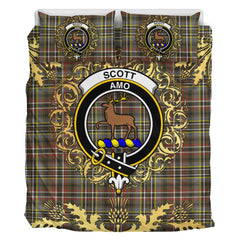 Scott Green Weathered Tartan Crest Bedding Set - Golden Thistle Style