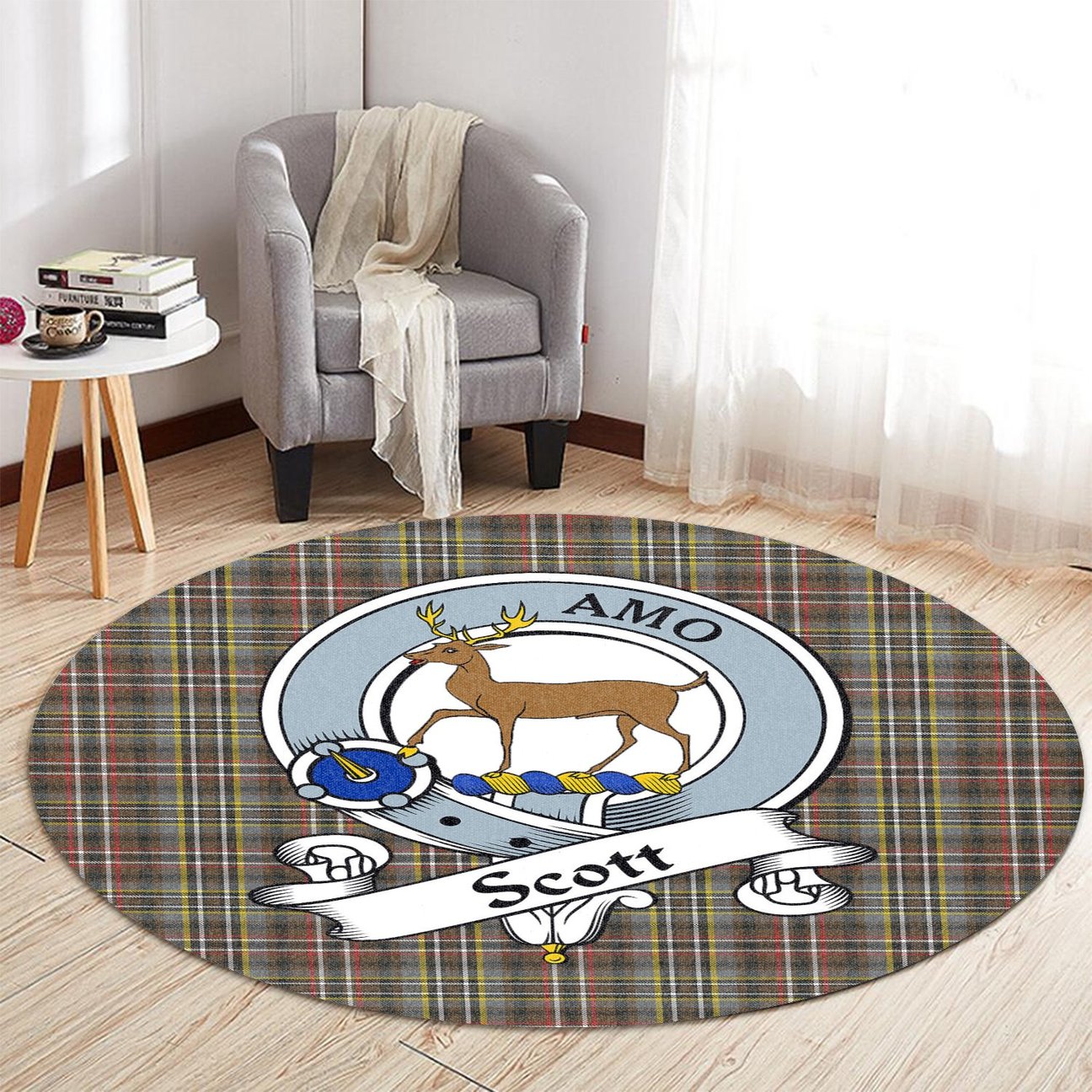 Scott Green Weathered Tartan Crest Round Rug
