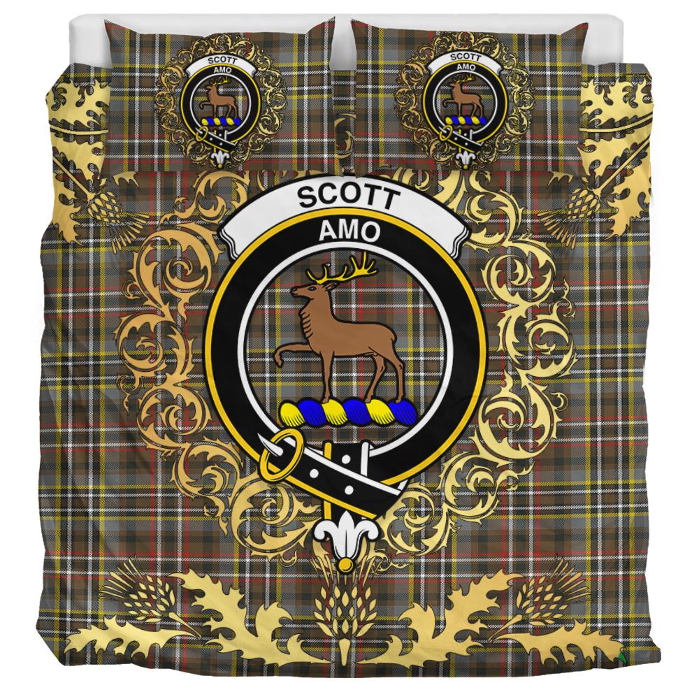 Scott Green Weathered Tartan Crest Bedding Set - Golden Thistle Style
