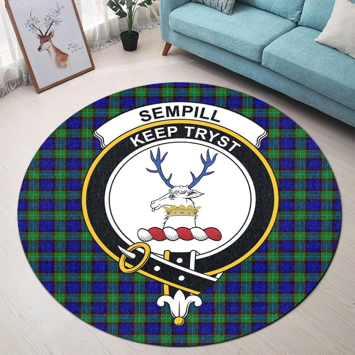Sempill Modern Tartan Crest Round Rug