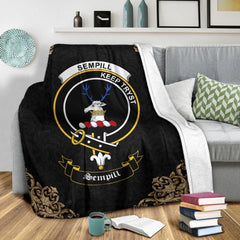 Sempill (or Semple) Crest Tartan Premium Blanket Black