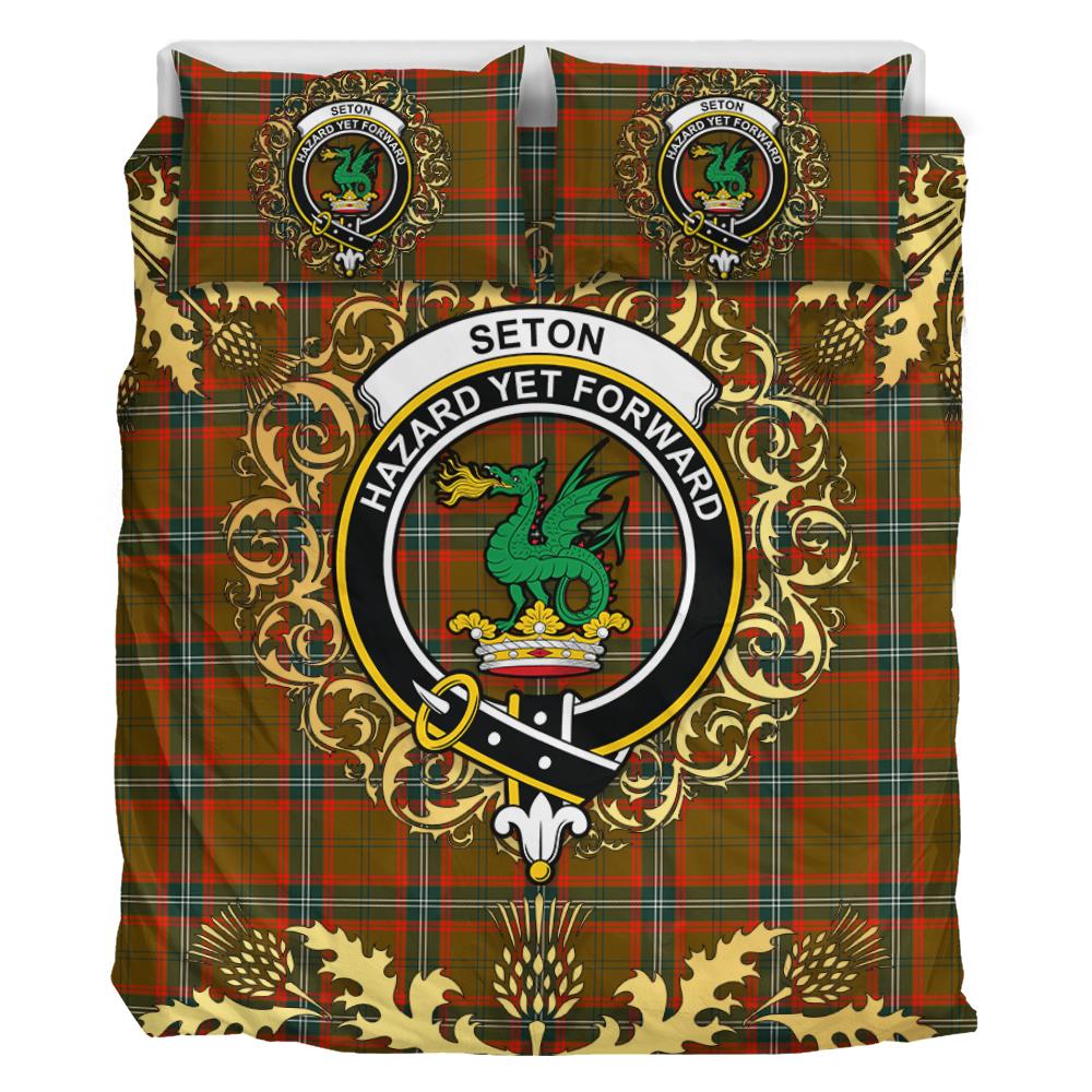 Seton Hunting Modern Tartan Crest Bedding Set - Golden Thistle Style