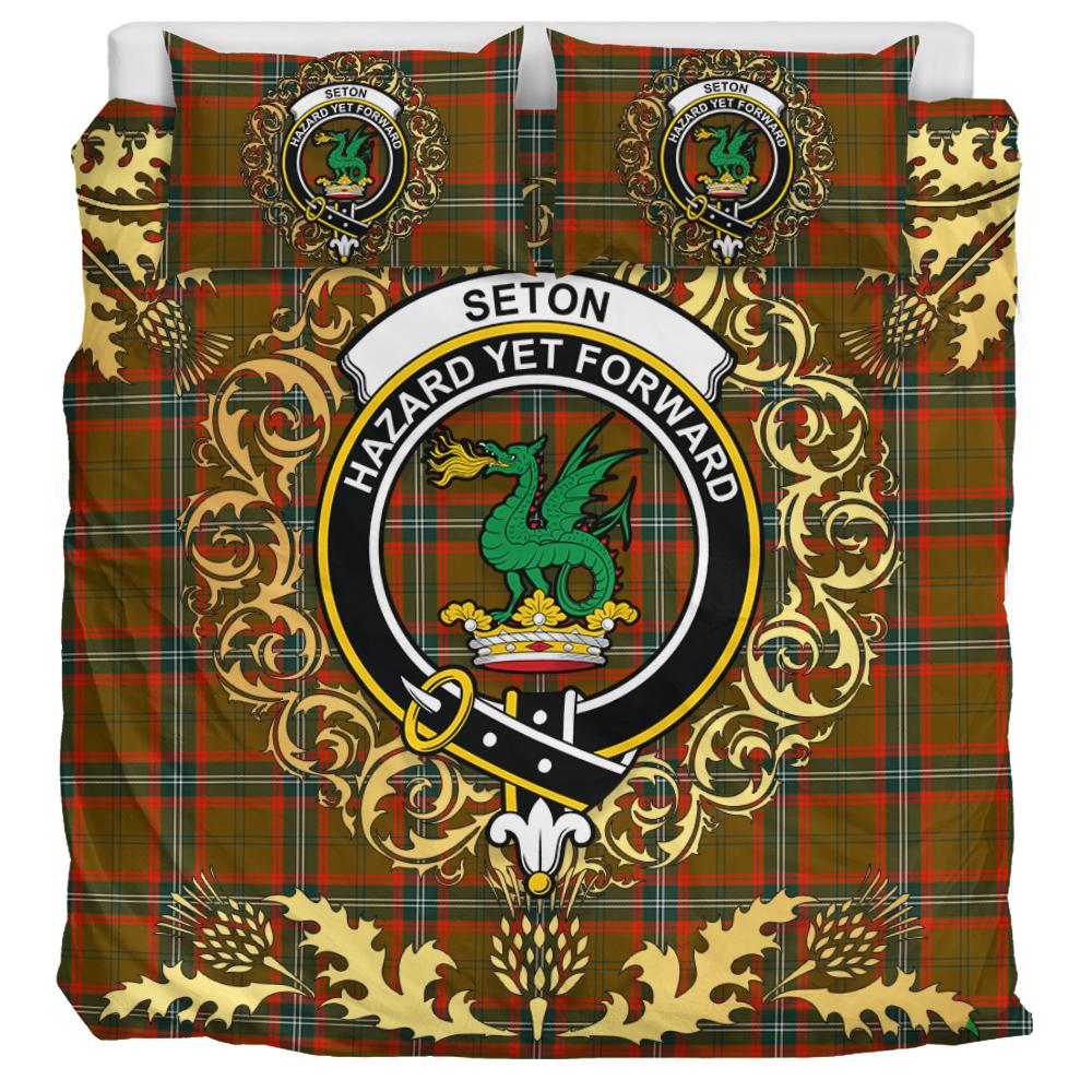Seton Hunting Modern Tartan Crest Bedding Set - Golden Thistle Style