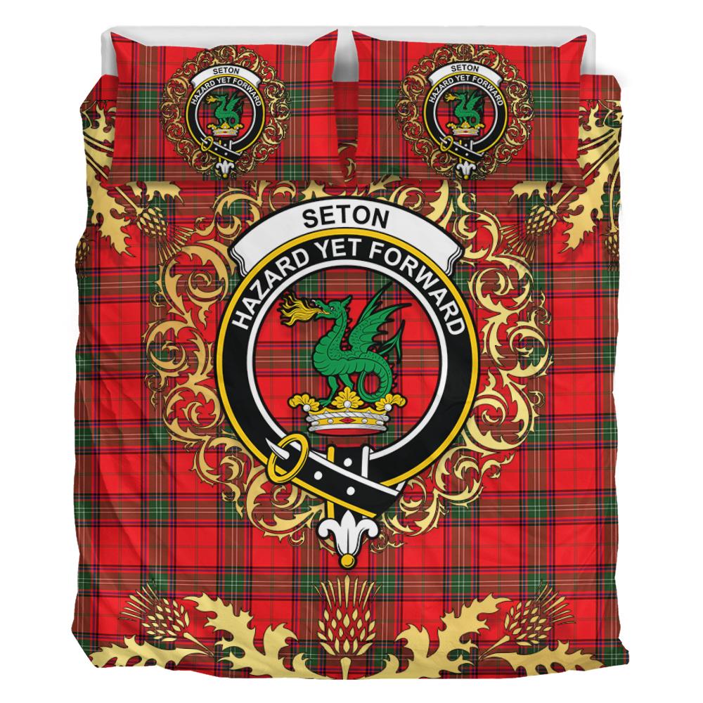 Seton Modern Tartan Crest Bedding Set - Golden Thistle Style