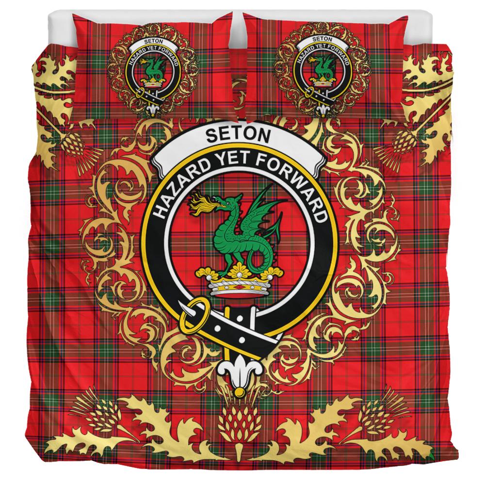 Seton Modern Tartan Crest Bedding Set - Golden Thistle Style