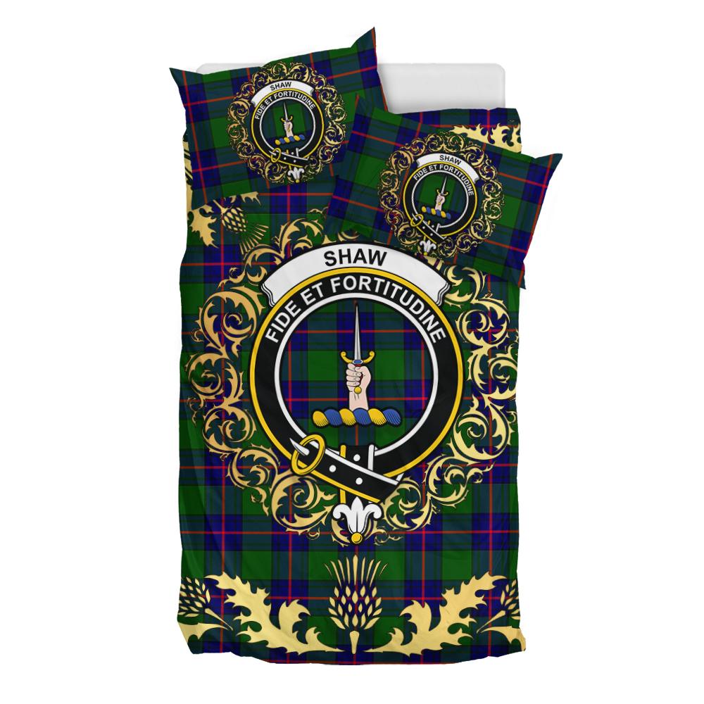 Shaw Modern Tartan Crest Bedding Set - Golden Thistle Style