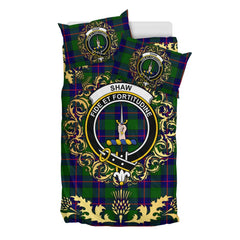 Shaw Modern Tartan Crest Bedding Set - Golden Thistle Style