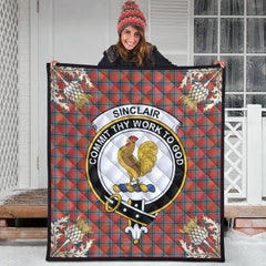Sinclair Ancient Tartan Crest Premium Quilt - Gold Thistle Style
