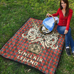 Sinclair Ancient Tartan Crest Legend Gold Royal Premium Quilt