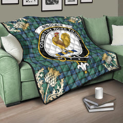 Sinclair Hunting Ancient Tartan Crest Premium Quilt - Gold Thistle Style