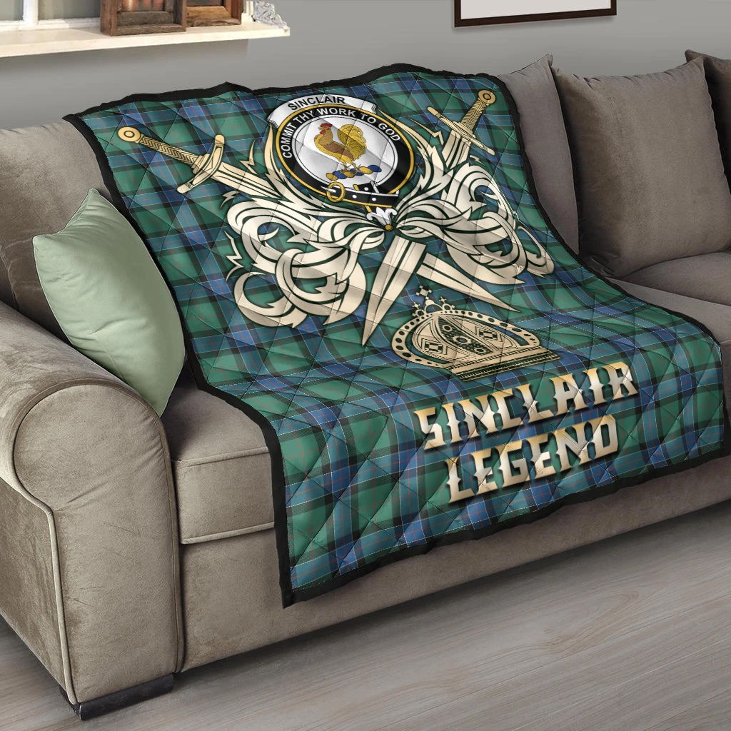 Sinclair Hunting Ancient Tartan Crest Legend Gold Royal Premium Quilt