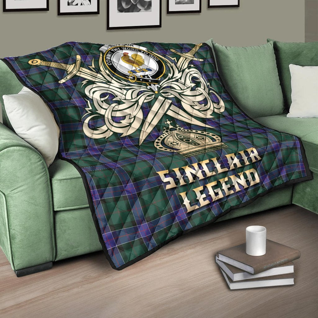 Sinclair Hunting Modern Tartan Crest Legend Gold Royal Premium Quilt