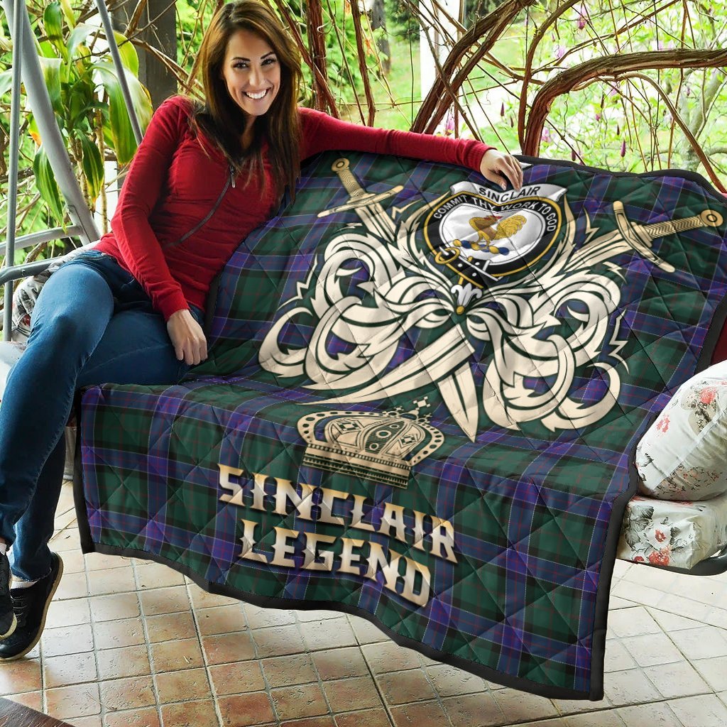 Sinclair Hunting Modern Tartan Crest Legend Gold Royal Premium Quilt