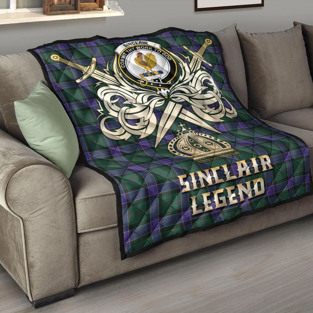 Sinclair Hunting Modern Tartan Crest Legend Gold Royal Premium Quilt