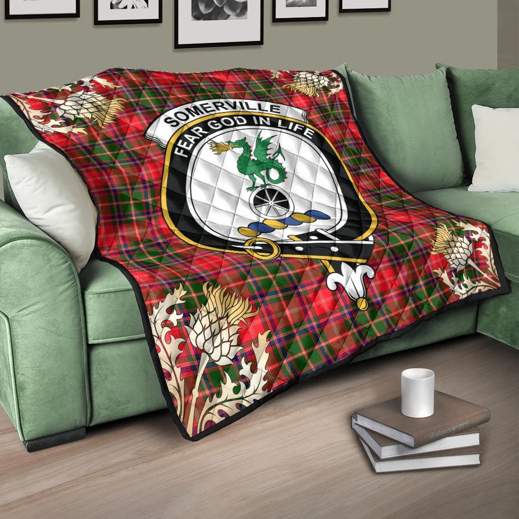Somerville Modern Tartan Crest Premium Quilt - Gold Thistle Style