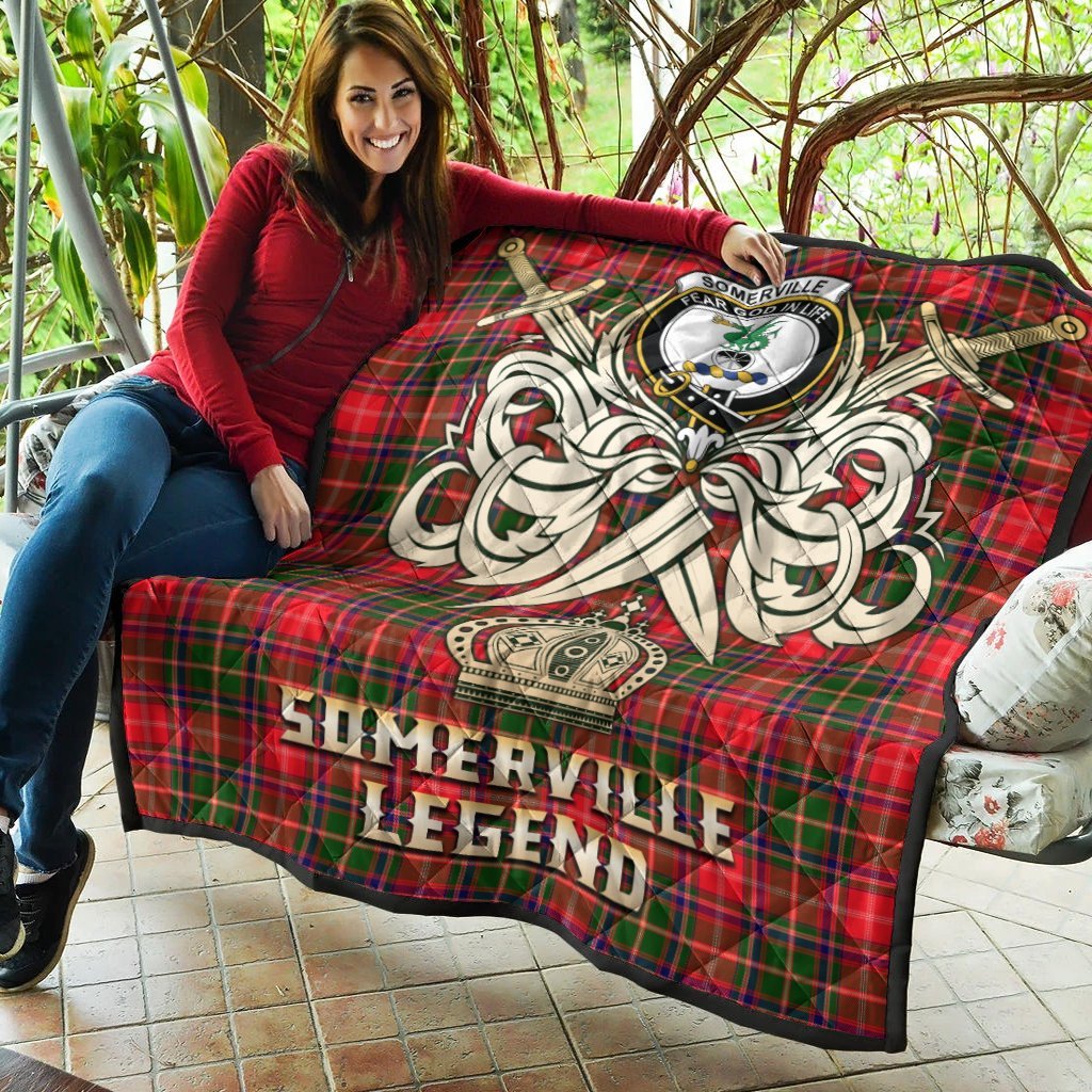 Somerville Modern Tartan Crest Legend Gold Royal Premium Quilt