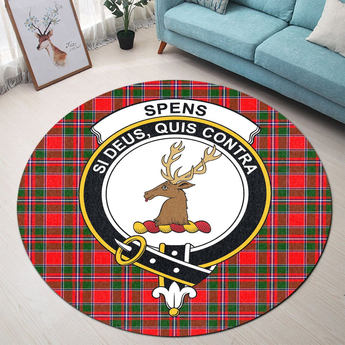Spens Modern Tartan Crest Round Rug