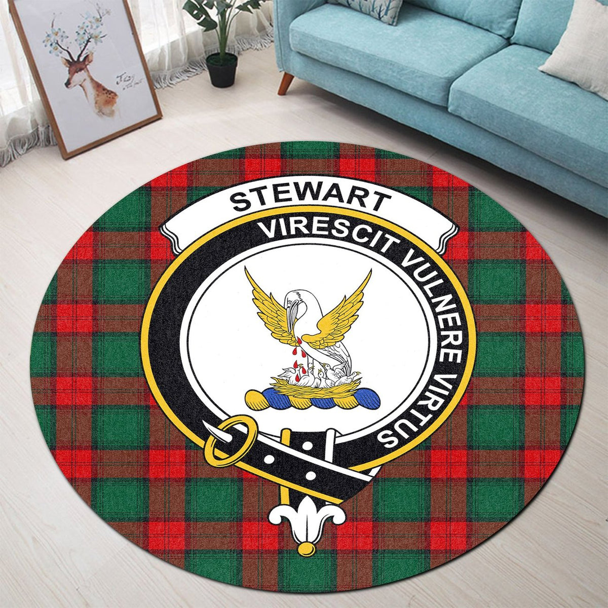 Stewart Atholl Modern Tartan Crest Round Rug