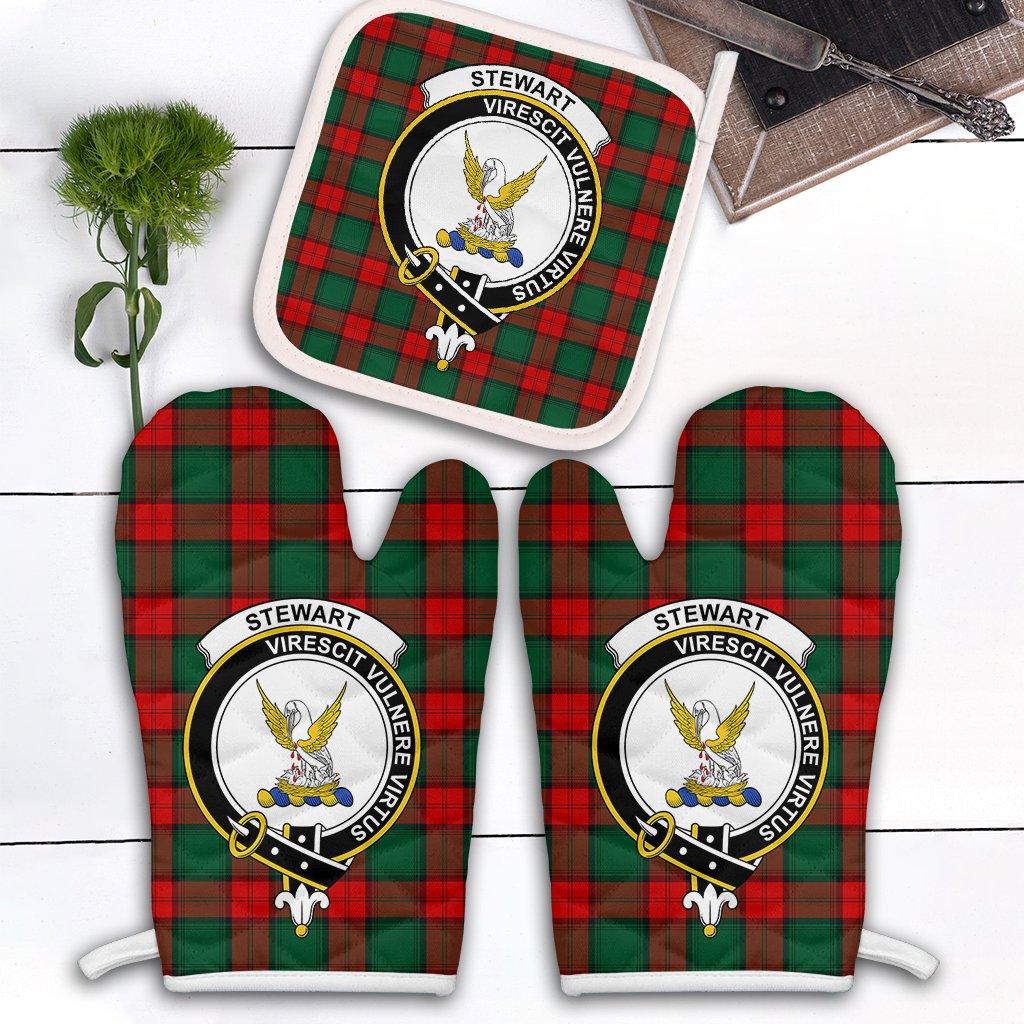 Stewart Atholl Modern Tartan Crest Oven Mitt And Pot Holder (2 Oven Mitts + 1 Pot Holder)