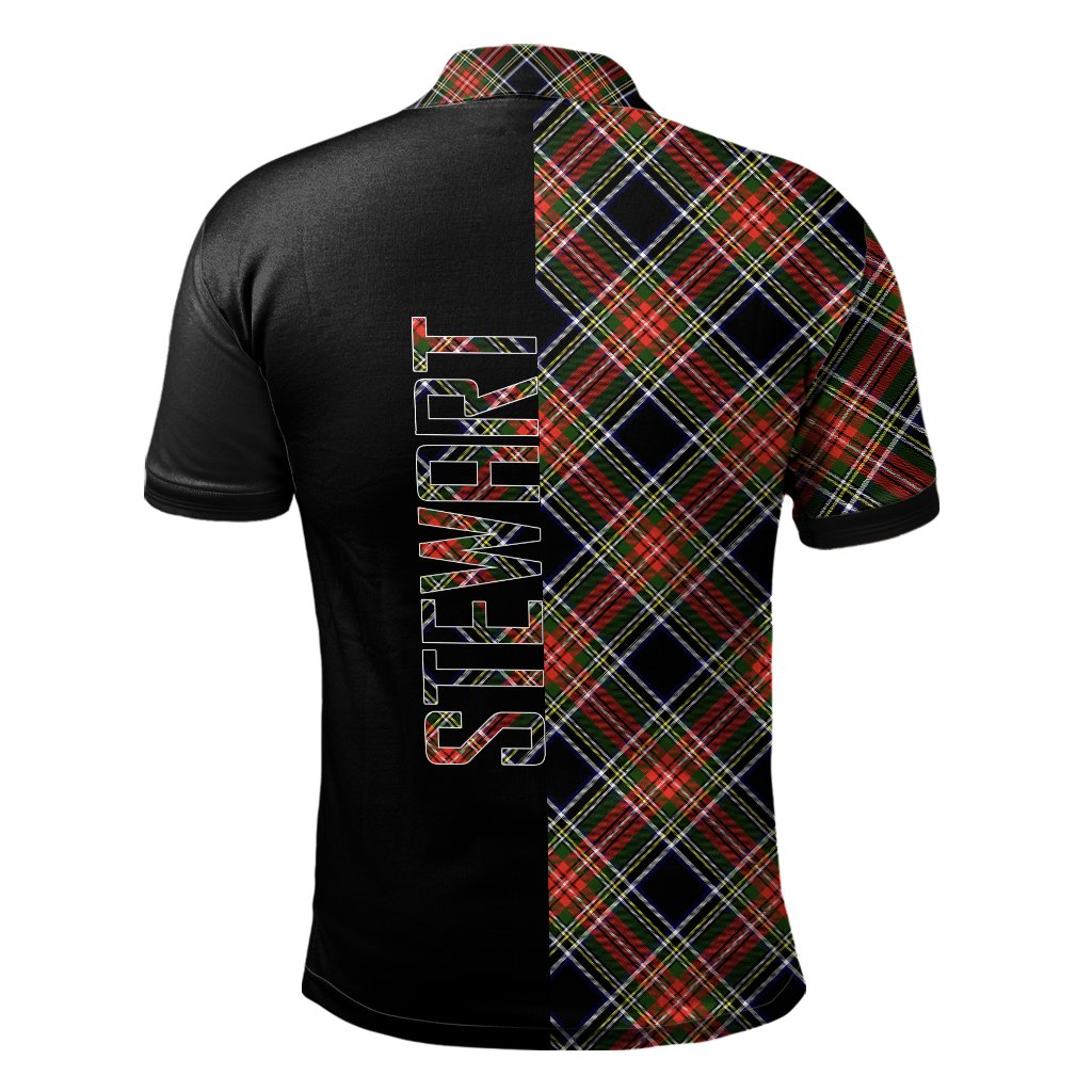 Stewart Black Tartan Polo Shirt Half of Me - Cross Style