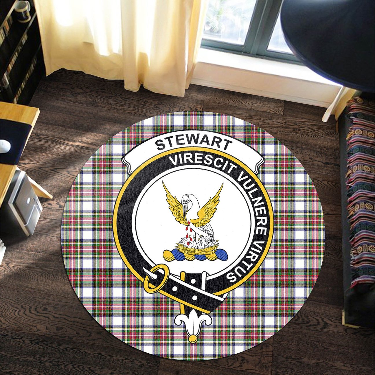 Stewart Dress Modern Tartan Crest Round Rug