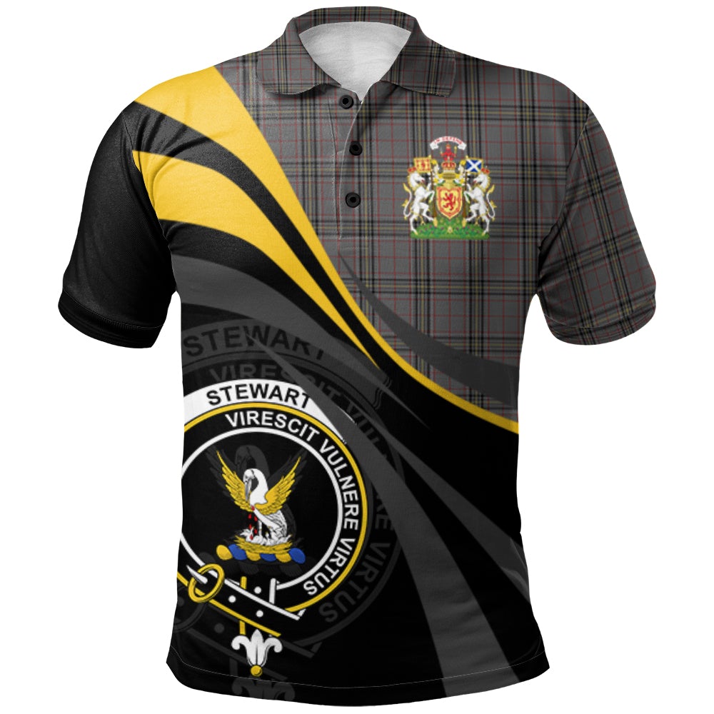 Stewart Grey Tartan Polo Shirt - Royal Coat Of Arms Style
