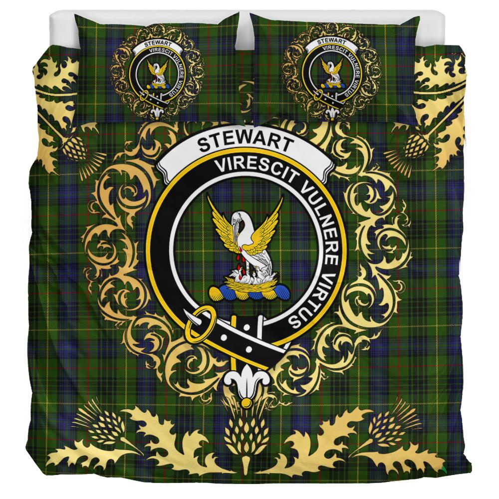 Stewart Hunting Tartan Crest Bedding Set - Golden Thistle Style