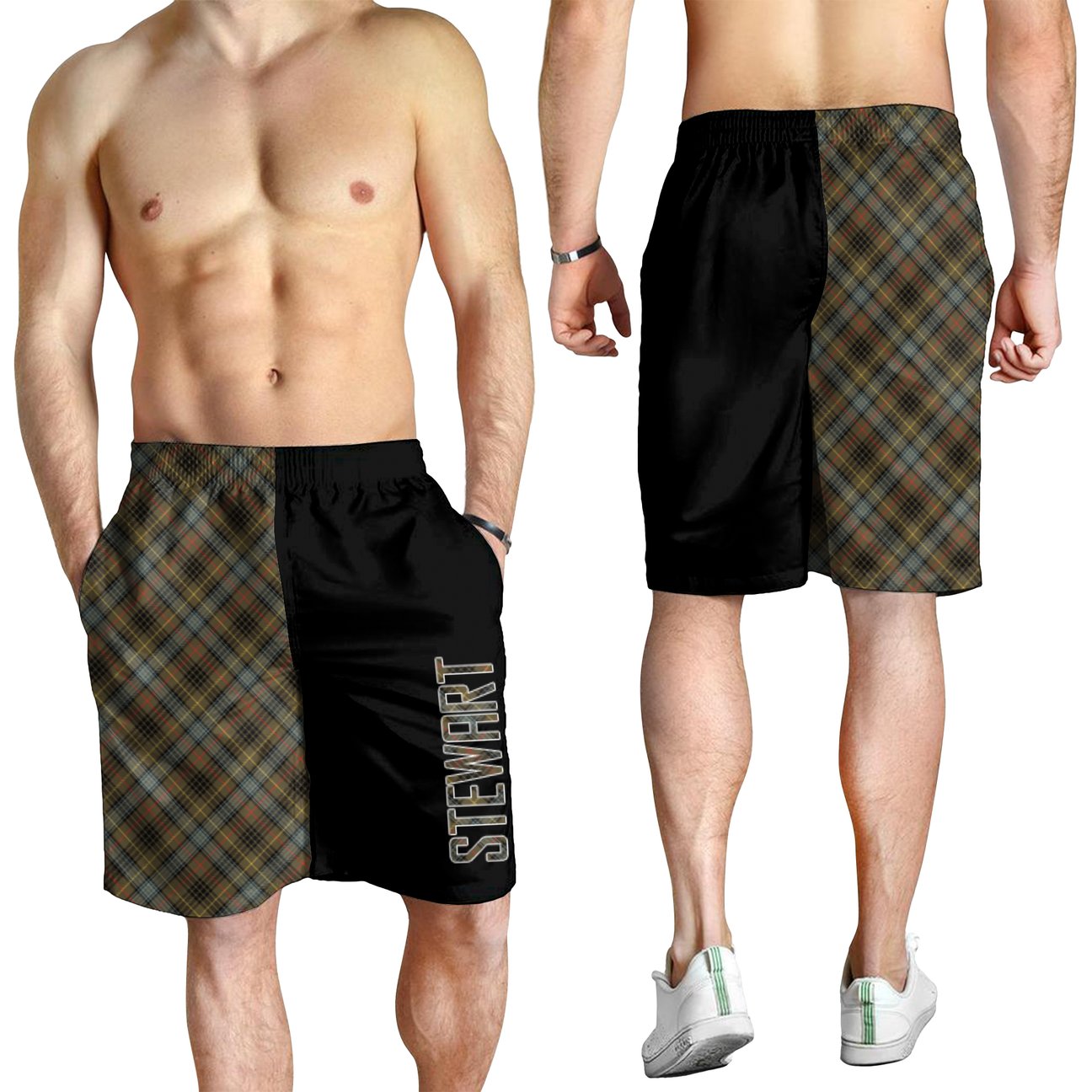 Stewart Hunting Weathered Tartan Crest Men's Short - Cross Style