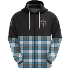 Stewart Muted Blue Clan Half Of Tartan Zipper Hoodie