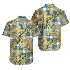 Stewart Muted Blue Tartan Vintage Leaves Hawaiian Shirt