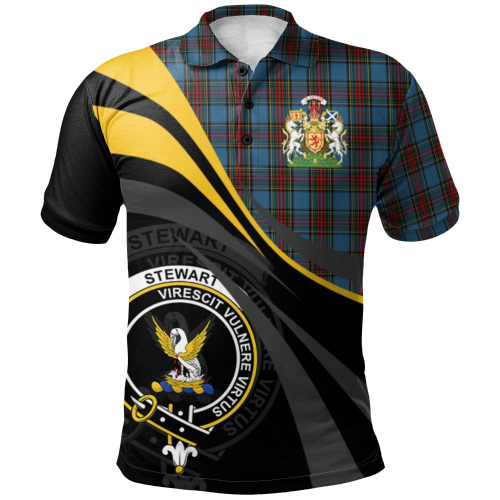 Stewart Royal Blue Tartan Polo Shirt - Royal Coat Of Arms Style