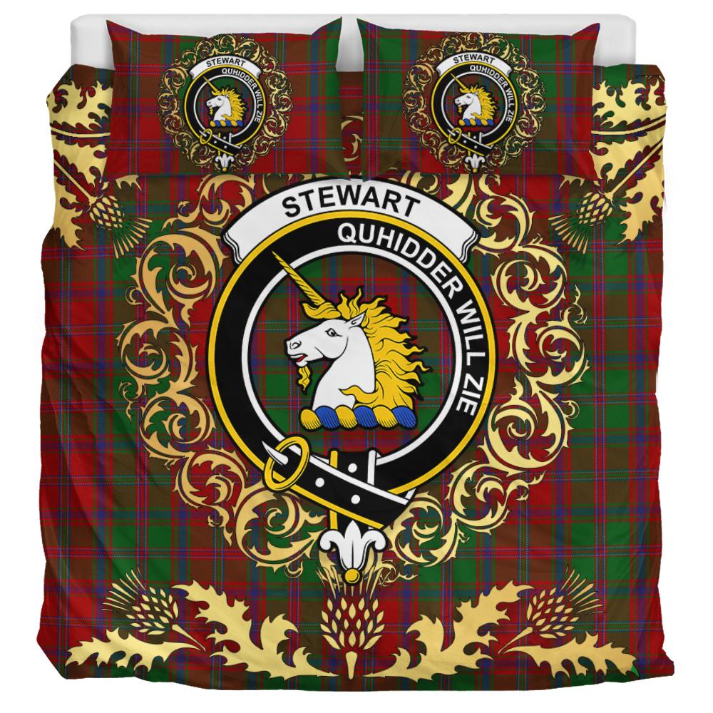 Stewart of Appin 01 Tartan Crest Bedding Set - Golden Thistle Style