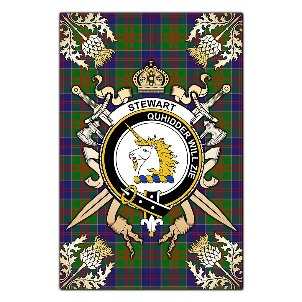 Stewart of Appin Hunting Modern Tartan Crest Black Garden Flag - Gold Thistle Style
