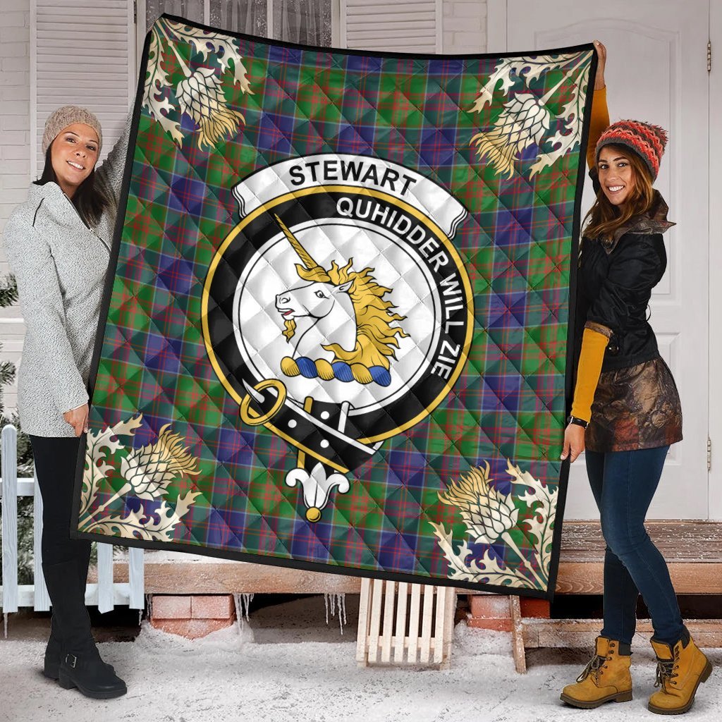 Stewart of Appin Hunting Modern Tartan Crest Premium Quilt - Gold Thistle Style