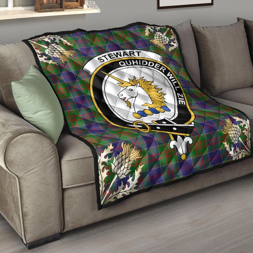 Stewart of Appin Hunting Modern Tartan Crest Premium Quilt - Gold Thistle Style