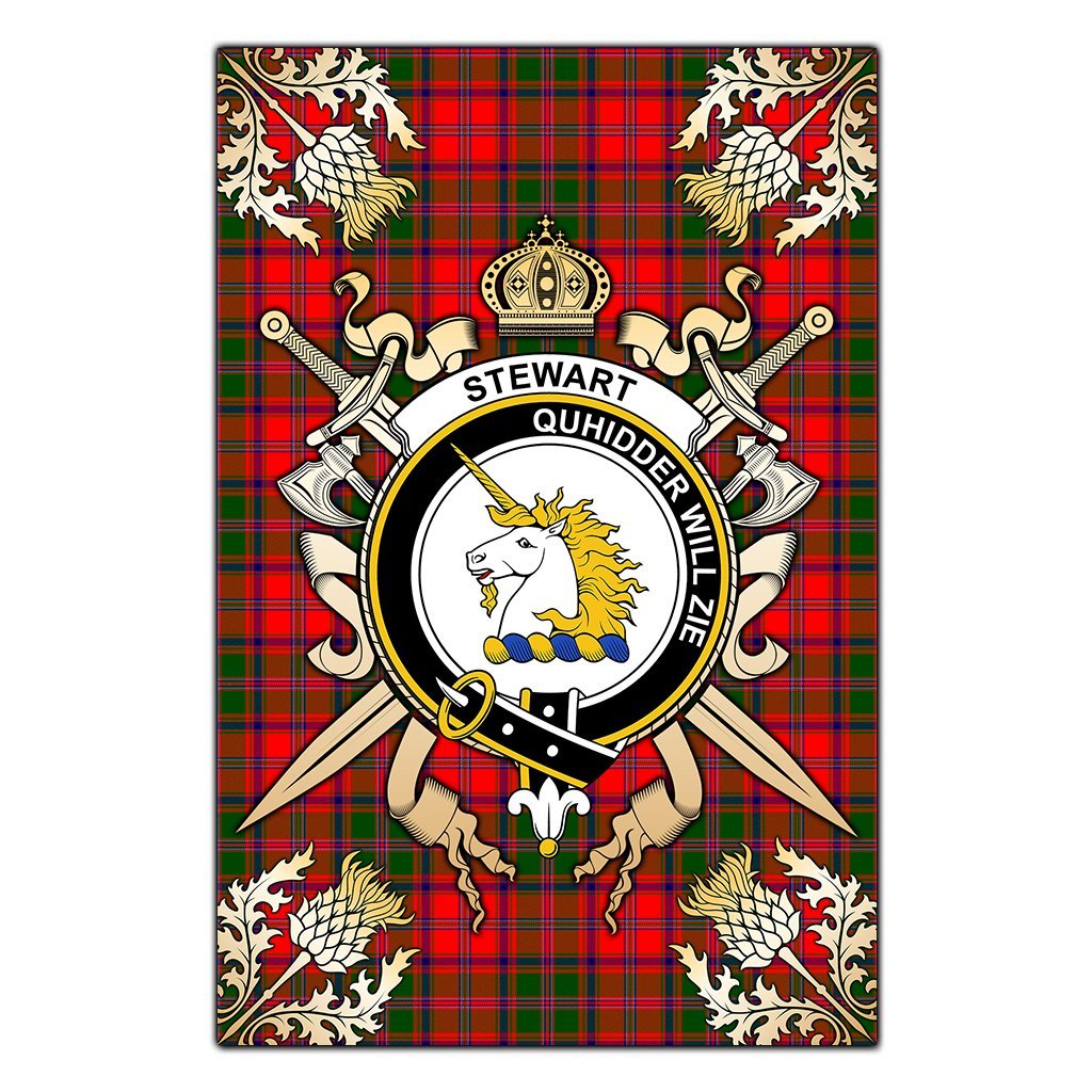 Stewart of Appin Modern Tartan Crest Black Garden Flag - Gold Thistle Style