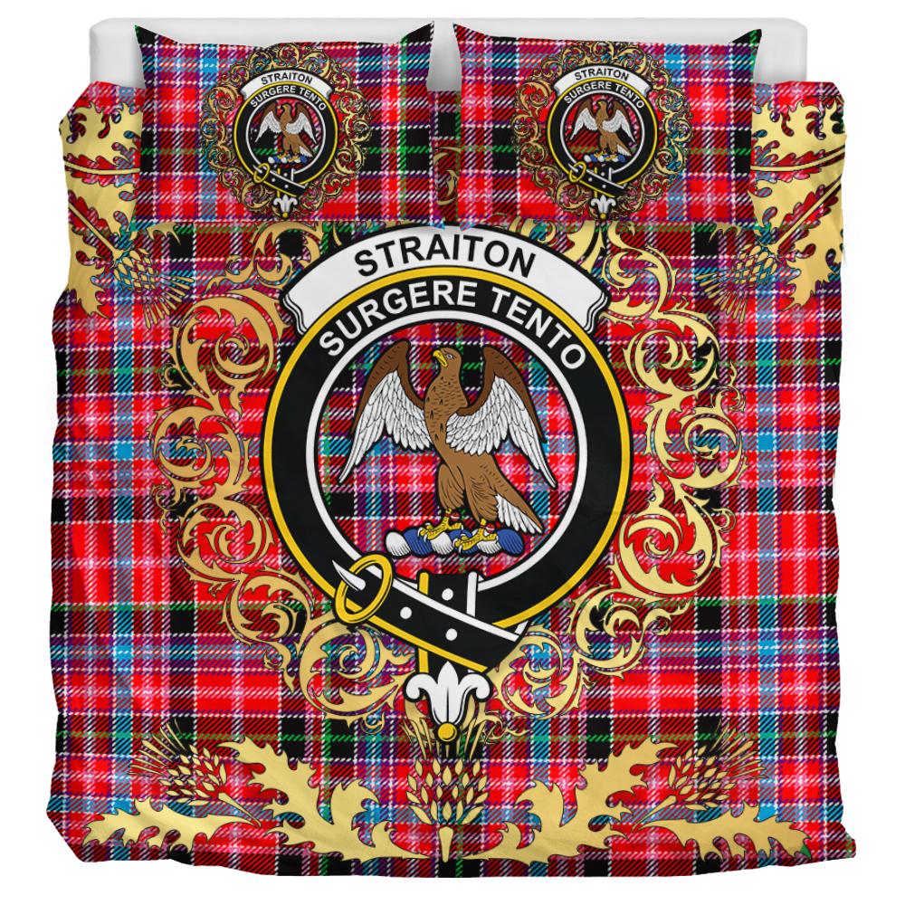 Straiton Tartan Crest Bedding Set - Golden Thistle Style