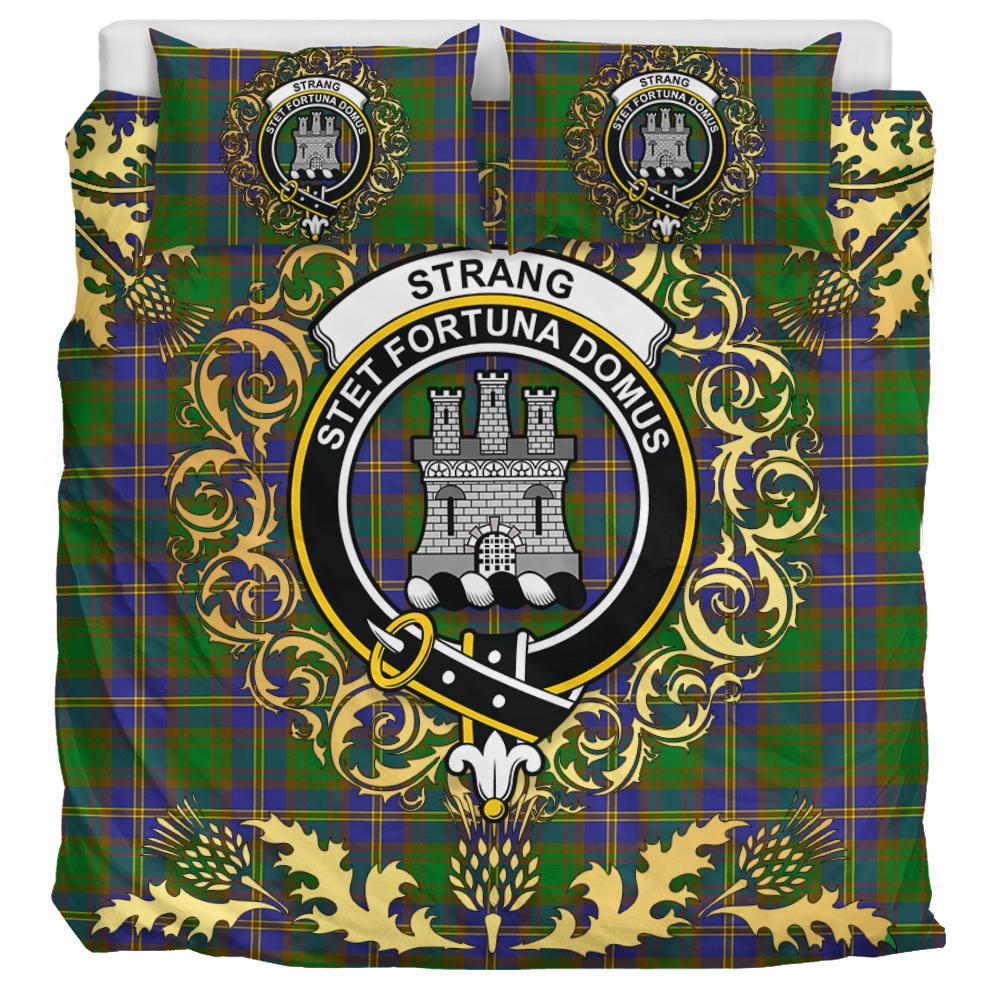Strange of Balkaskie Tartan Crest Bedding Set - Golden Thistle Style